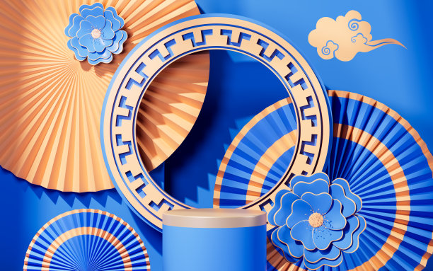 中国传统背景，中国风格背景和空舞台，电子商务背景，3d渲染。